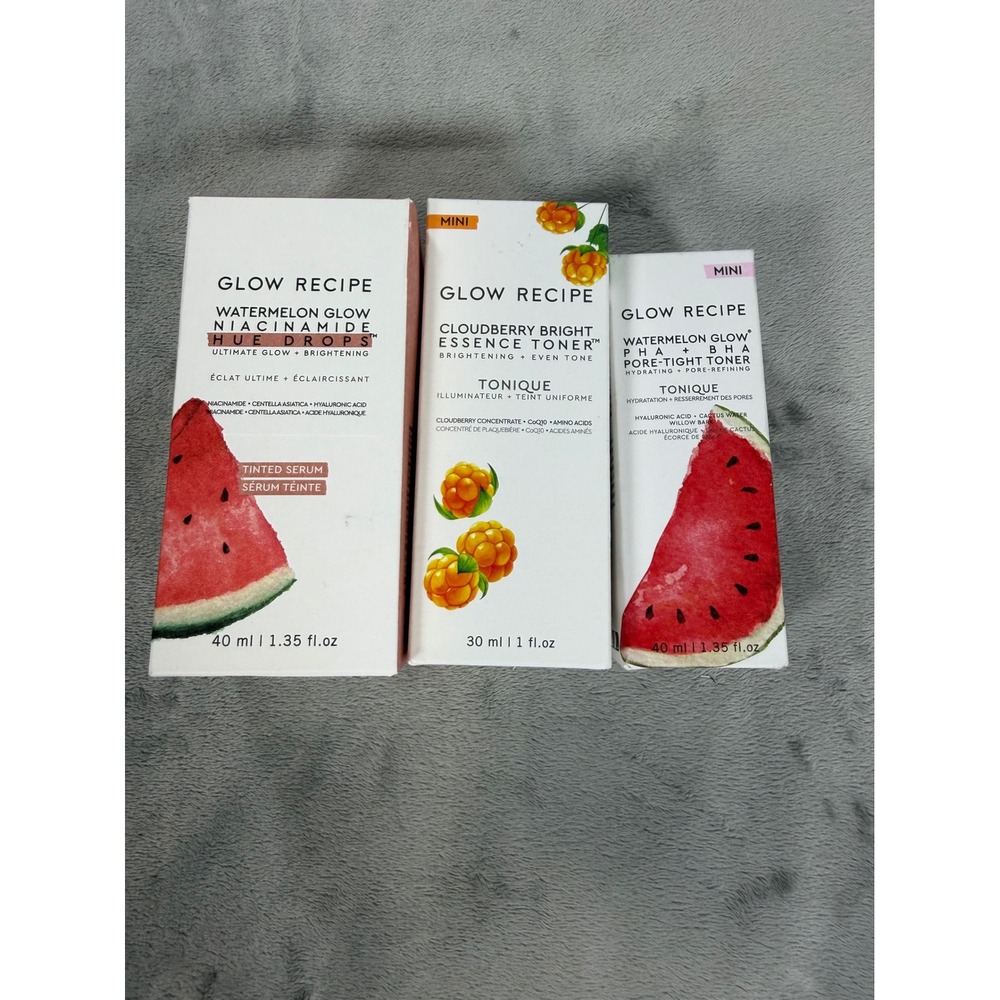 Glow Recipe Watermelon Mini Toner/ Hue Drops/Cloudberry Mini Toner MSRP $49 NIB